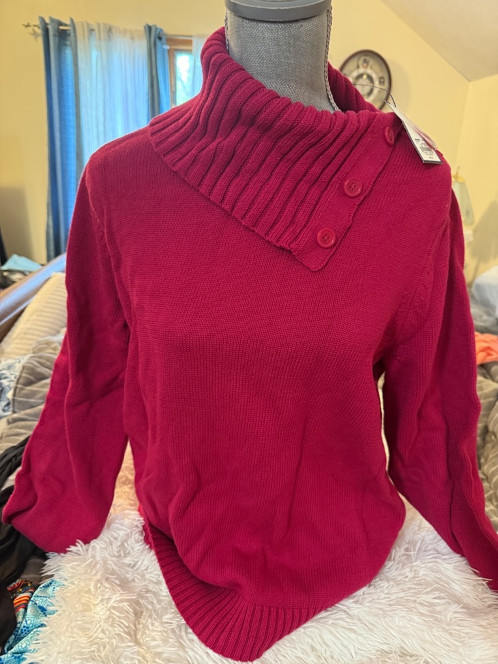 croft & barrow Raspberry Button-Accent Funnel Neck Sweater